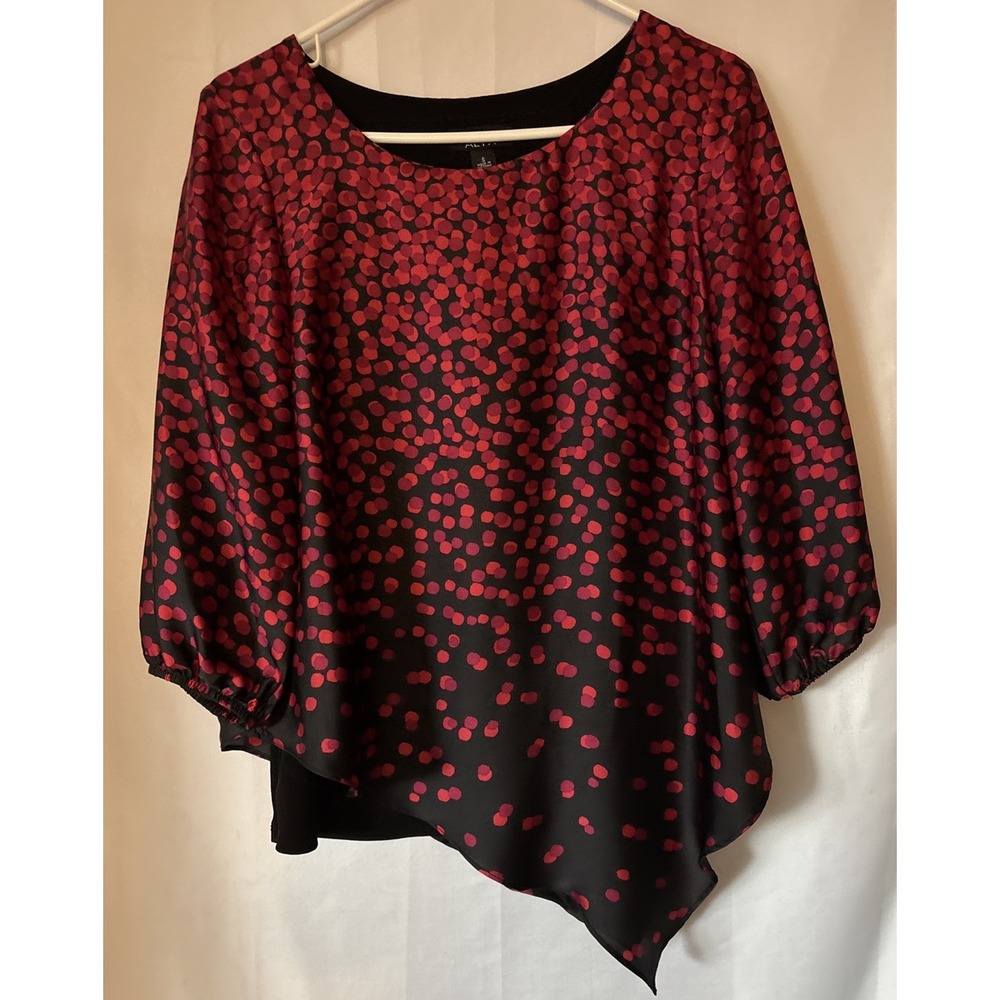 Womens's ALYX Asymmetrical Balloon Sleeve Blouse Red Black Fuscia Size S